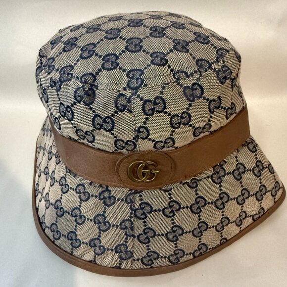 Vintage Gucci GG Canvas Bucket Hat Black Brown Trim Unisex Size O/S